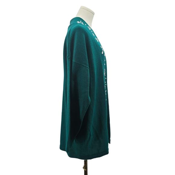 Vintage  Green Gem Bedazzled Cardigan - Picture 2 of 7